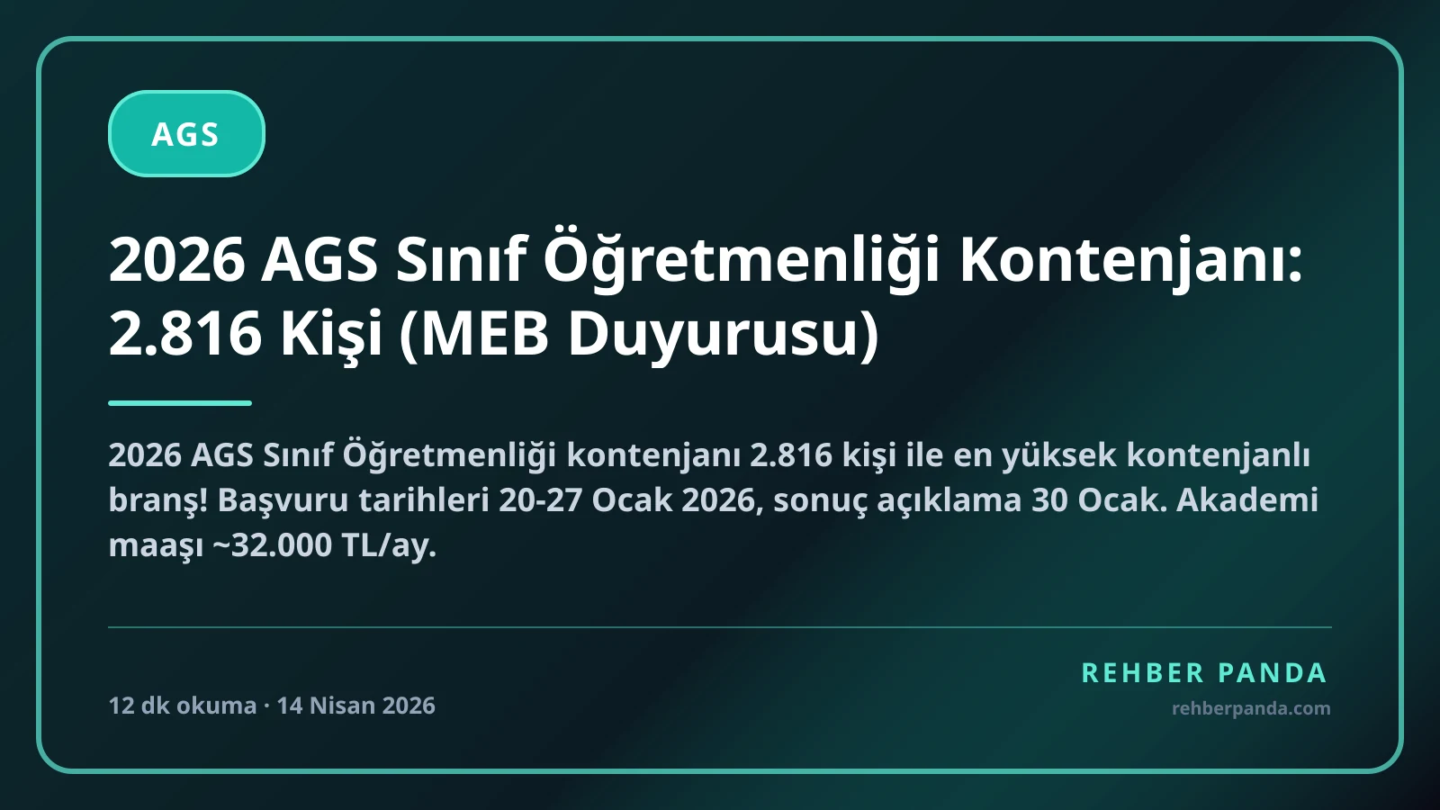 2026 AGS Sınıf Öğretmenliği Kontenjanı: 2.816 Kişi (MEB Duyurusu)