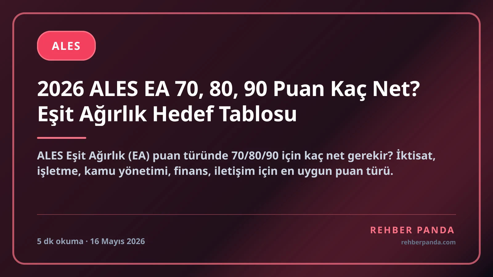 2026 ALES EA 70, 80, 90 Puan Kaç Net? Eşit Ağırlık Hedef Tablosu