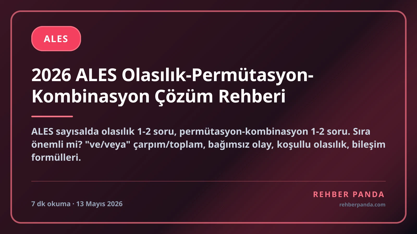 2026 ALES Olasılık-Permütasyon-Kombinasyon Çözüm Rehberi