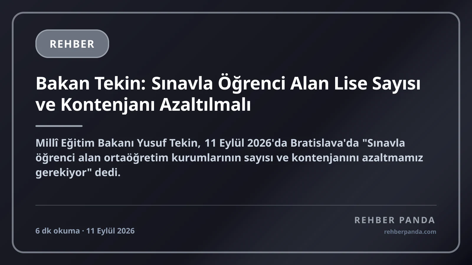 Bakan Tekin: Sınavla Öğrenci Alan Lise Sayısı ve Kontenjanı Azaltılmalı