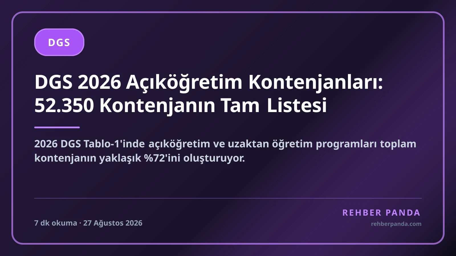 DGS 2026 Açıköğretim Kontenjanları: 52.350 Kontenjanın Tam Listesi