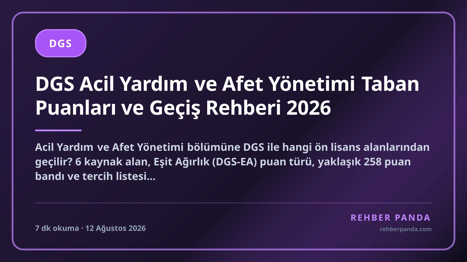 DGS Acil Yardım ve Afet Yönetimi Taban Puanları ve Geçiş Rehberi 2026