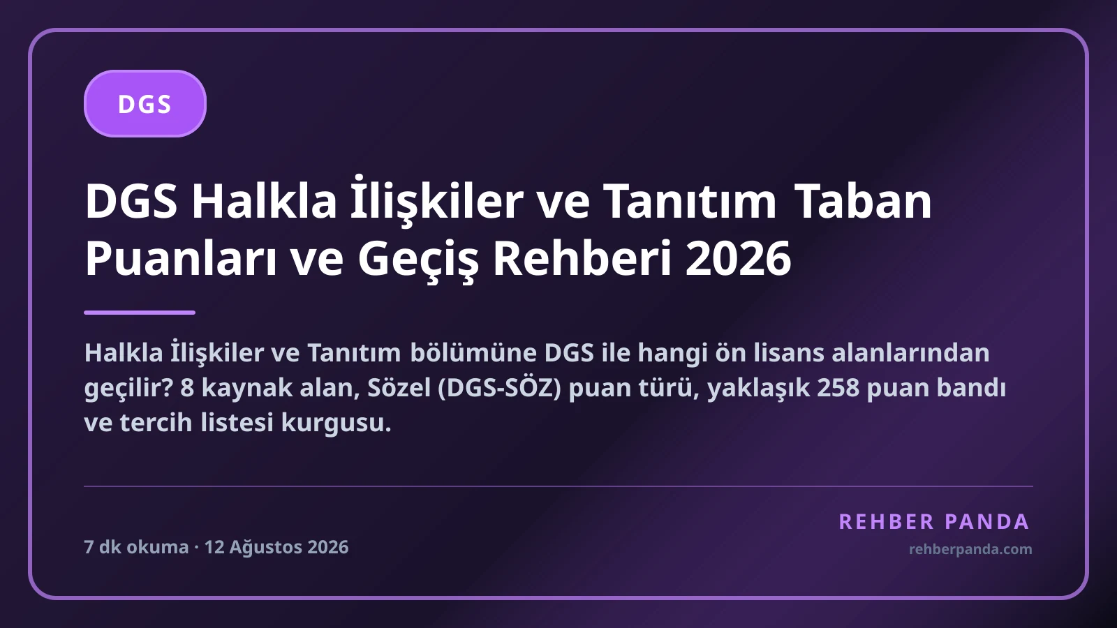 DGS Halkla İlişkiler ve Tanıtım Taban Puanları ve Geçiş Rehberi 2026