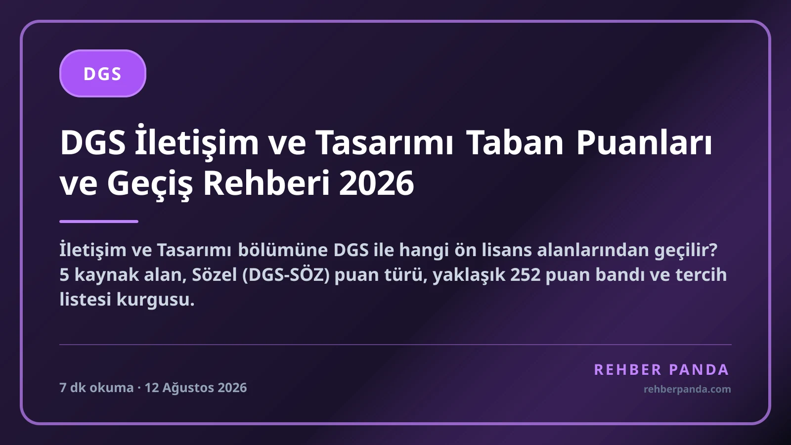 DGS İletişim ve Tasarımı Taban Puanları ve Geçiş Rehberi 2026