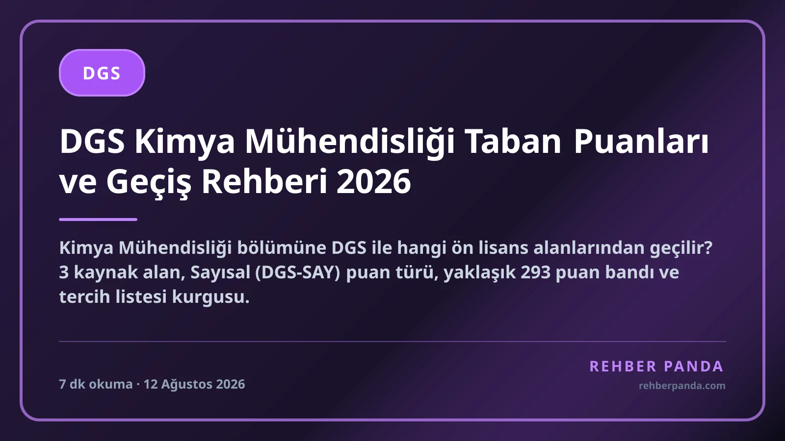 DGS Kimya Mühendisliği Taban Puanları ve Geçiş Rehberi 2026