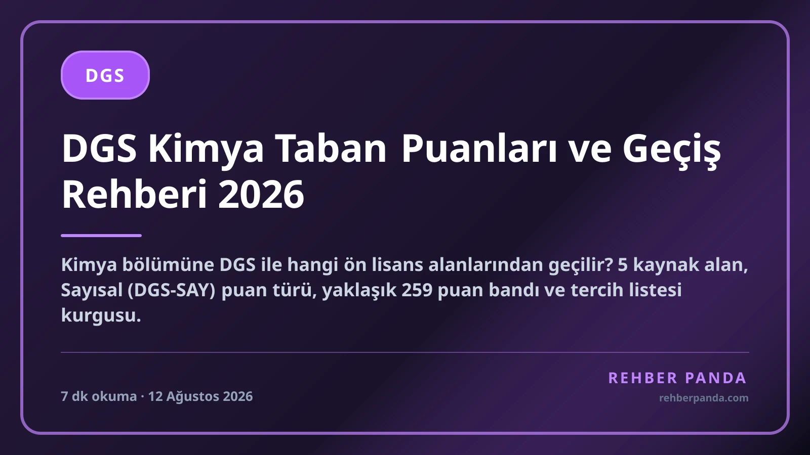 DGS Kimya Taban Puanları ve Geçiş Rehberi 2026