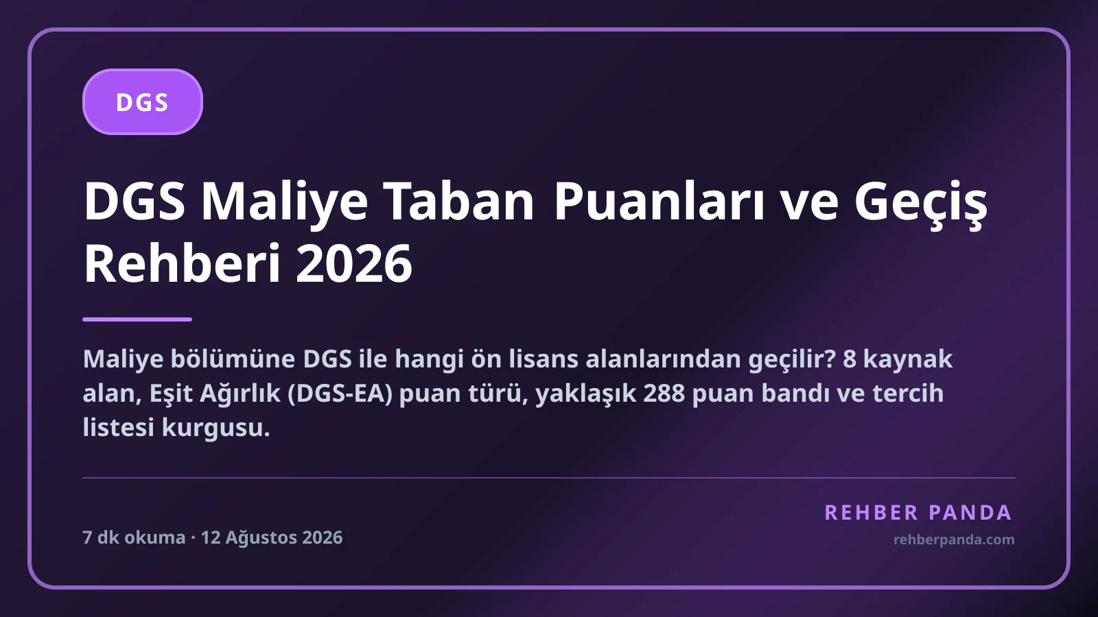 DGS Maliye Taban Puanları ve Geçiş Rehberi 2026