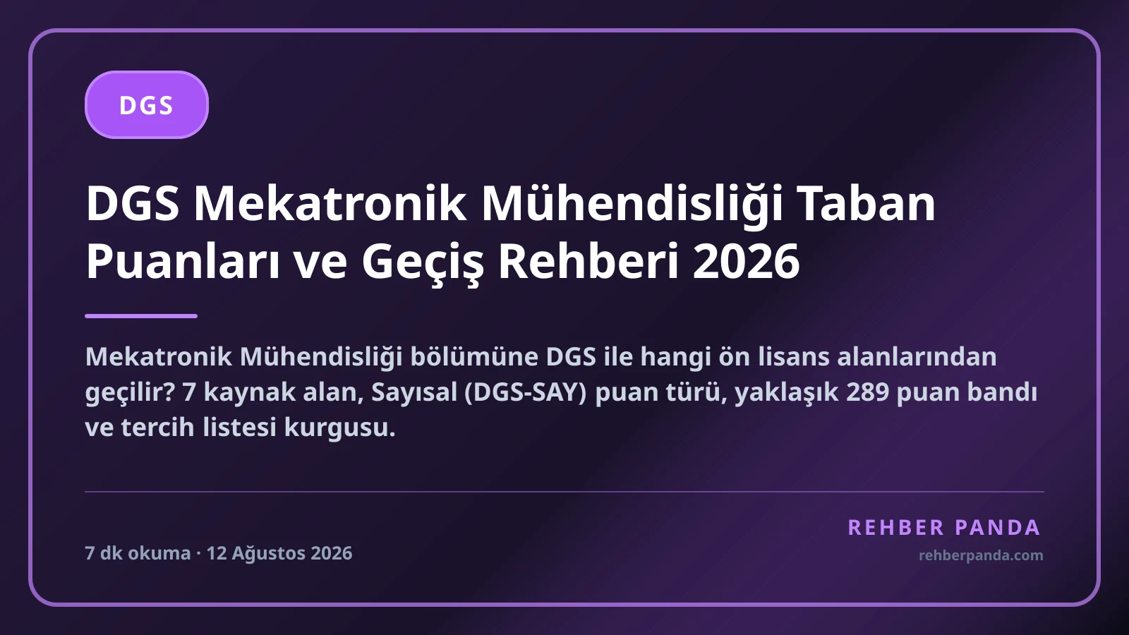 DGS Mekatronik Mühendisliği Taban Puanları ve Geçiş Rehberi 2026