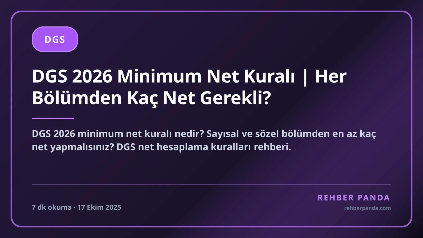 DGS 2026 Minimum Net Kuralı | Her Bölümden Kaç Net Gerekli?