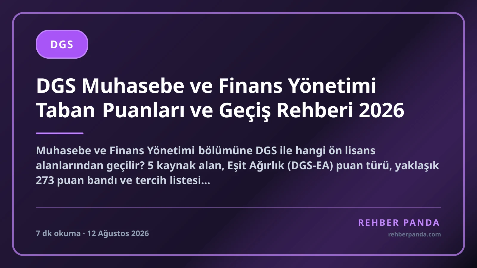 DGS Muhasebe ve Finans Yönetimi Taban Puanları ve Geçiş Rehberi 2026