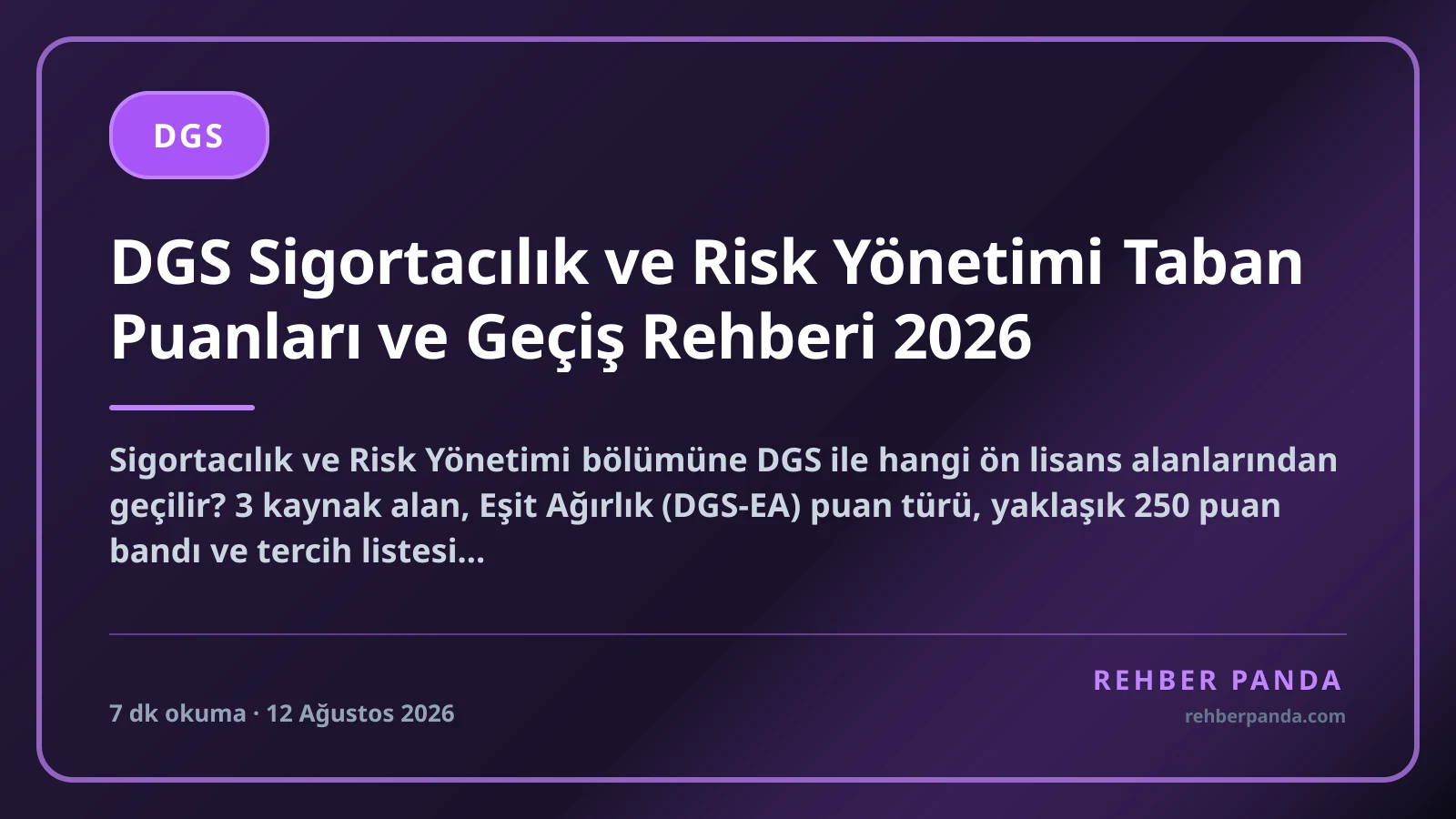 DGS Sigortacılık ve Risk Yönetimi Taban Puanları ve Geçiş Rehberi 2026