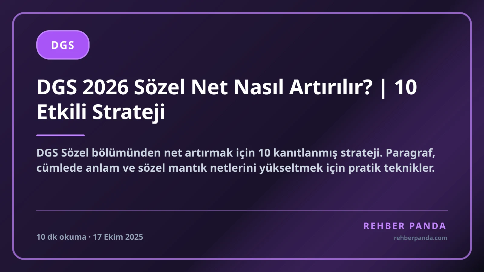 DGS 2026 Sözel Net Nasıl Artırılır? | 10 Etkili Strateji