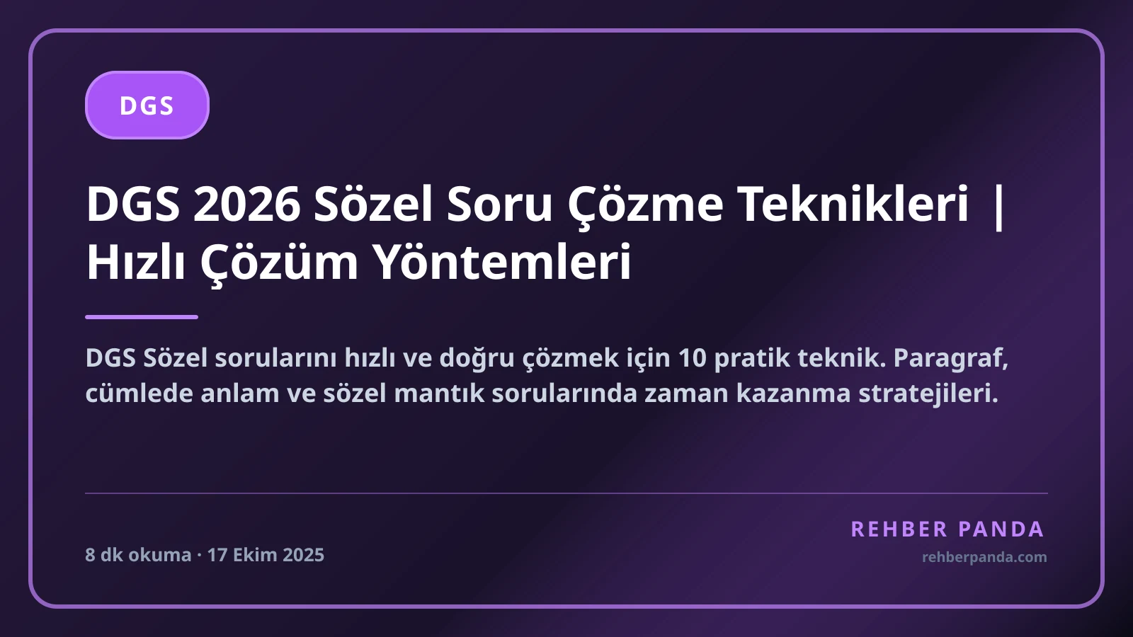 DGS 2026 Sözel Soru Çözme Teknikleri | Hızlı Çözüm Yöntemleri