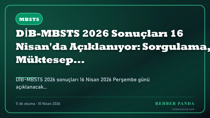 DİB-MBSTS 2026 Sonuçları 16 Nisan'da Açıklanıyor: Sorgulama, Müktesep Puan ve Diyanet Kariyer Rehberi — Özet İnfografik