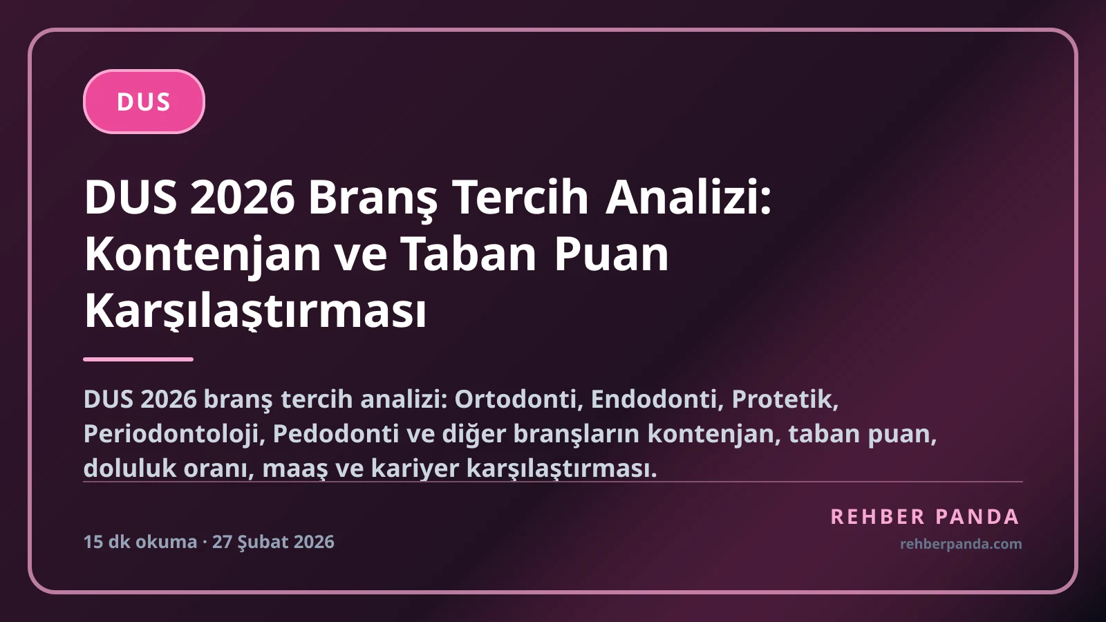 DUS 2026 Branş Tercih Analizi: Kontenjan ve Taban Puan Karşılaştırması