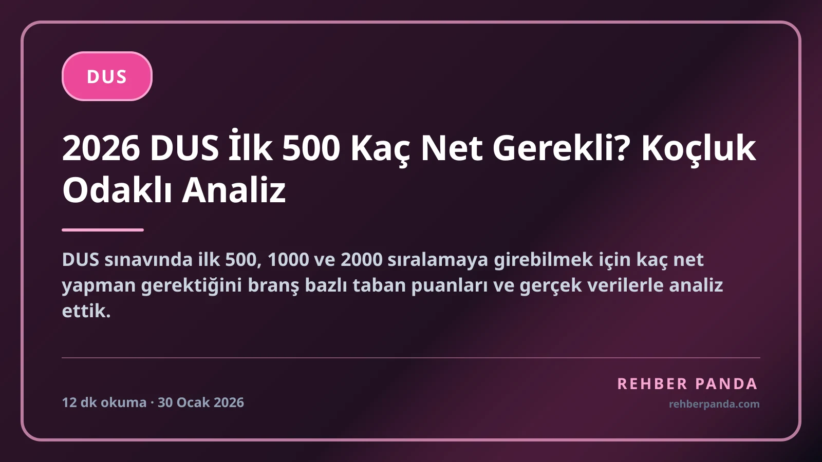 2026 DUS İlk 500 Kaç Net Gerekli? Koçluk Odaklı Analiz