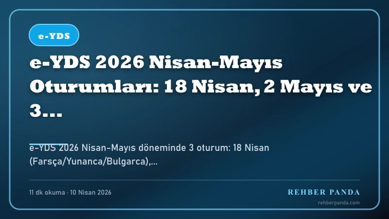 e-YDS 2026 Nisan-Mayıs Oturumları: 18 Nisan, 2 Mayıs ve 3 Mayıs Sınavları Rehberi — Özet İnfografik