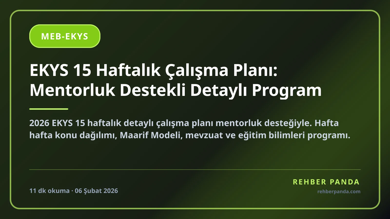 EKYS 15 Haftalık Çalışma Planı: Mentorluk Destekli Detaylı Program