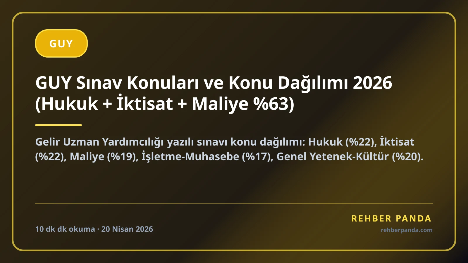 GUY Sınav Konuları ve Konu Dağılımı 2026 (Hukuk + İktisat + Maliye %63)