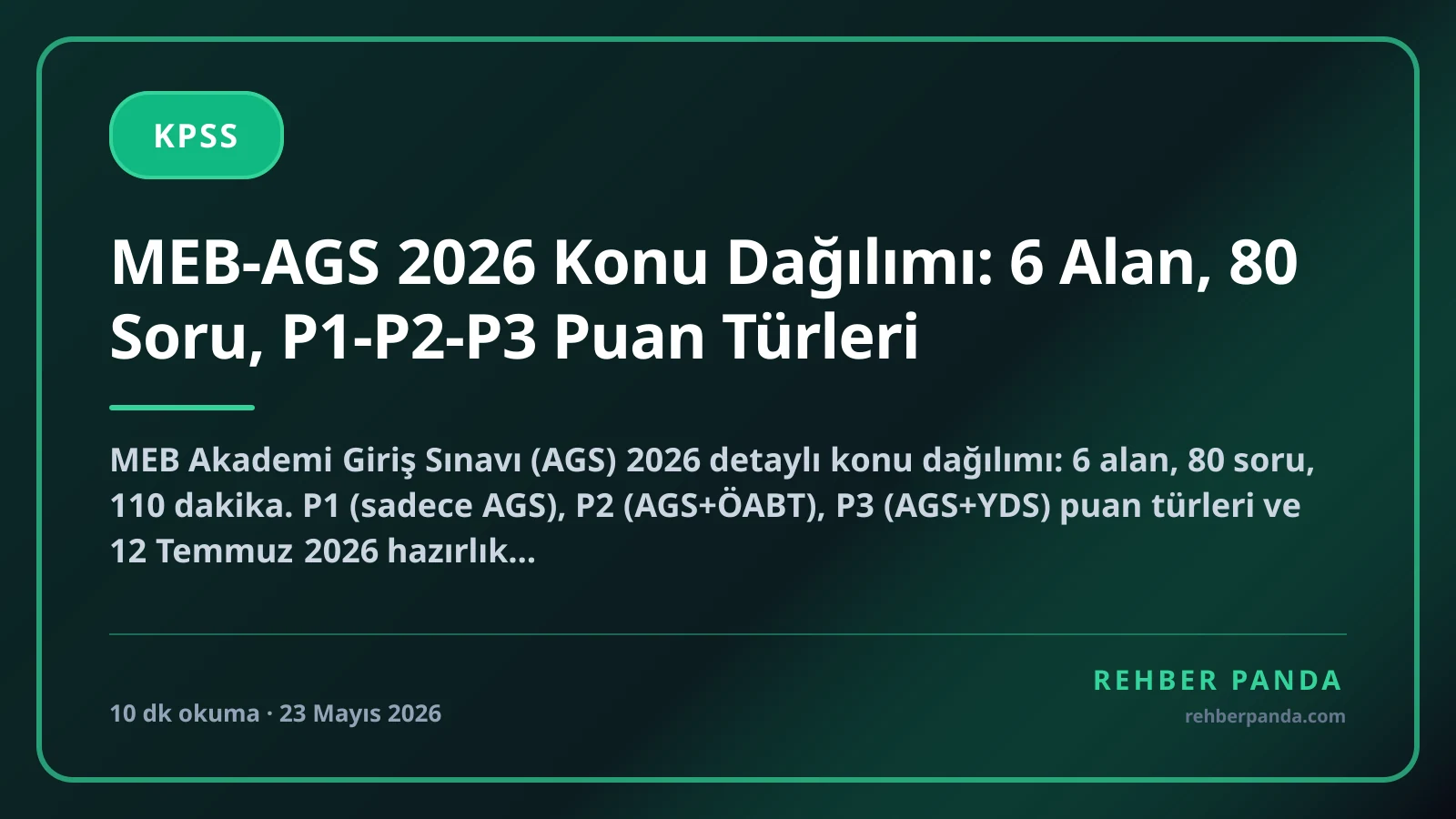 MEB-AGS 2026 Konu Dağılımı: 6 Alan, 80 Soru, P1-P2-P3 Puan Türleri