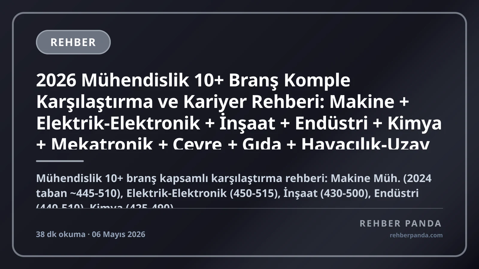 2026 Mühendislik 10+ Branş Komple Karşılaştırma ve Kariyer Rehberi: Makine + Elektrik-Elektronik + İnşaat + Endüstri + Kimya + Mekatronik + Çevre + Gıda + Havacılık-Uzay + Petrol/Doğal Gaz + Metalurji+Malzeme — YKS Taban, Maaş Bandı, Yurt Dışı, FE/PE Sınavları