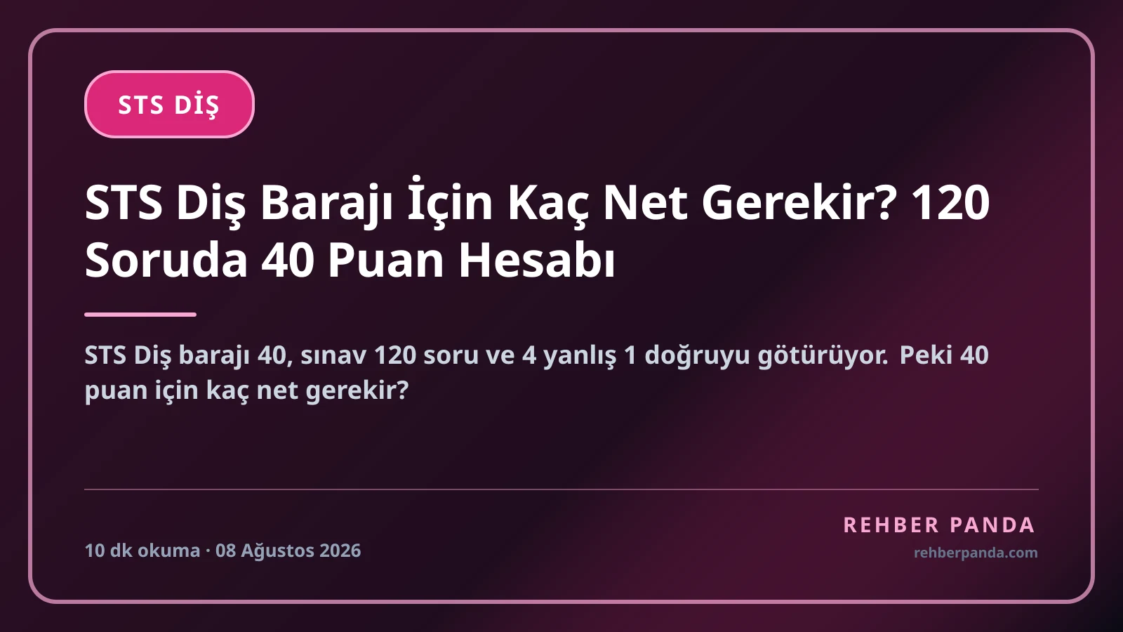 STS Diş Barajı İçin Kaç Net Gerekir? 120 Soruda 40 Puan Hesabı