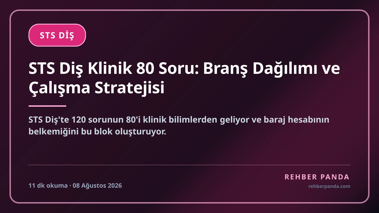 STS Diş Klinik 80 Soru: Branş Dağılımı ve Çalışma Stratejisi