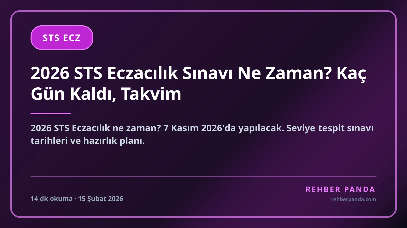 2026 STS Eczacılık Sınavı Ne Zaman? Kaç Gün Kaldı, Takvim