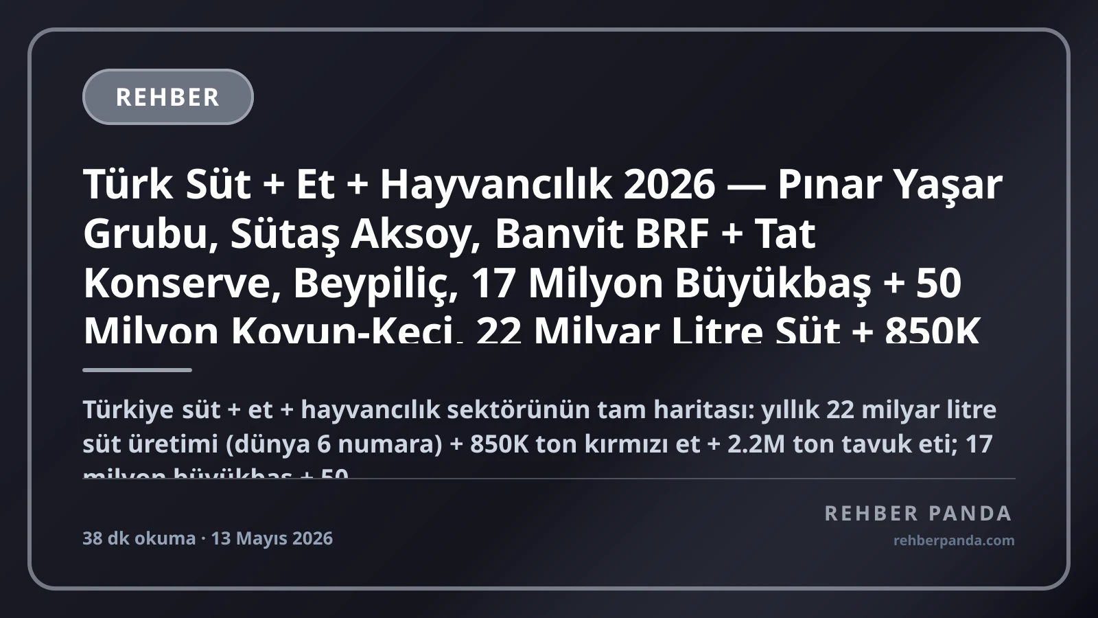 Türk Süt + Et + Hayvancılık 2026 — Pınar Yaşar Grubu, Sütaş Aksoy, Banvit BRF + Tat Konserve, Beypiliç, 17 Milyon Büyükbaş + 50 Milyon Koyun-Keçi, 22 Milyar Litre Süt + 850K Ton Kırmızı Et + 2.2M Ton Tavuk Pillar 232 Premium Komple Kariyer Rehberi (Pillar 321)