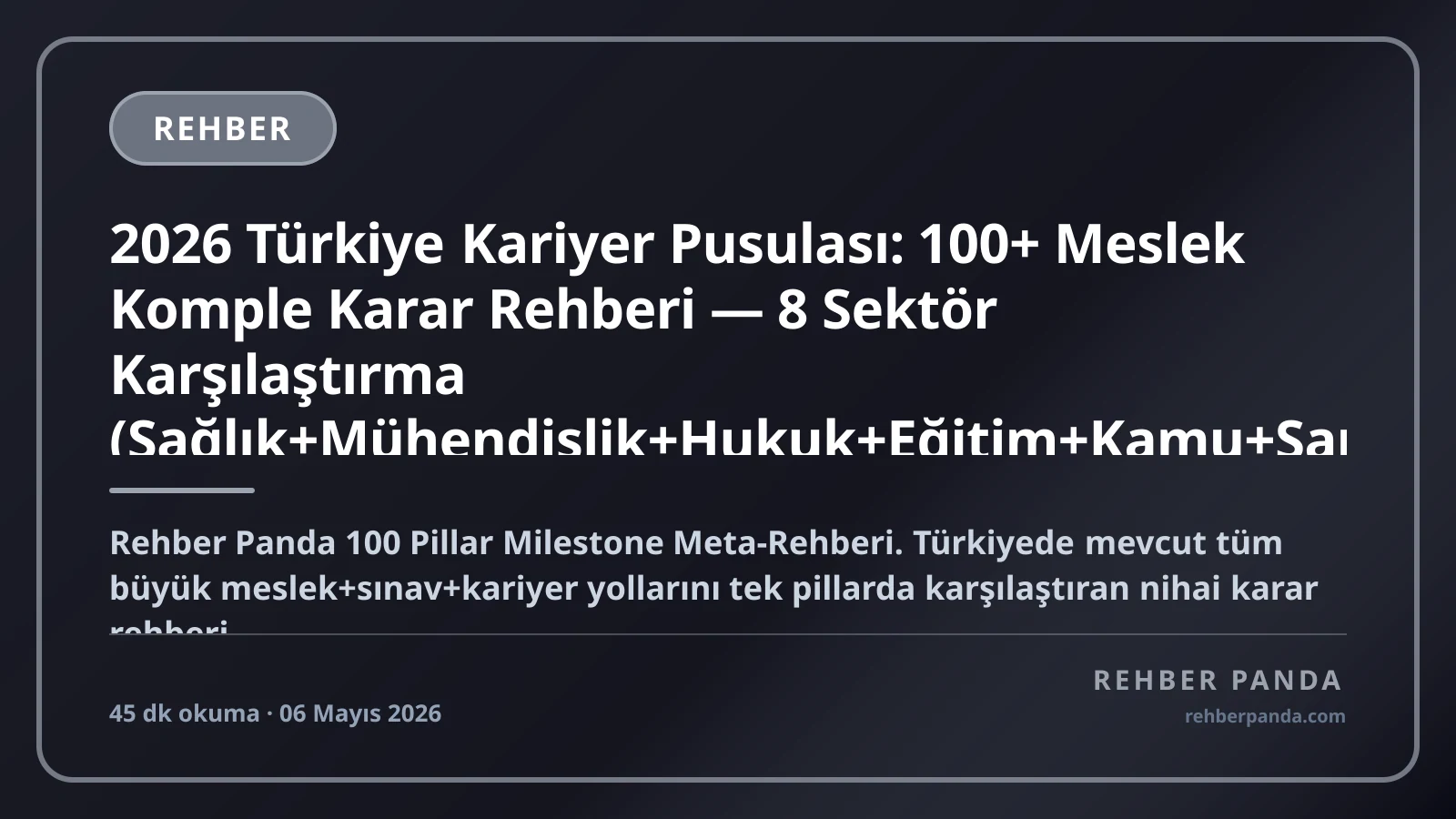2026 Türkiye Kariyer Pusulası: 100+ Meslek Komple Karar Rehberi — 8 Sektör Karşılaştırma (Sağlık+Mühendislik+Hukuk+Eğitim+Kamu+Sanat+Spor+Niş), Maaş Bandı, YKS Tercih Stratejisi, Yurt Dışı Mobilitesi, Karar Matrisi, AI+Gelecek Etkisi (Meta-Pillar)