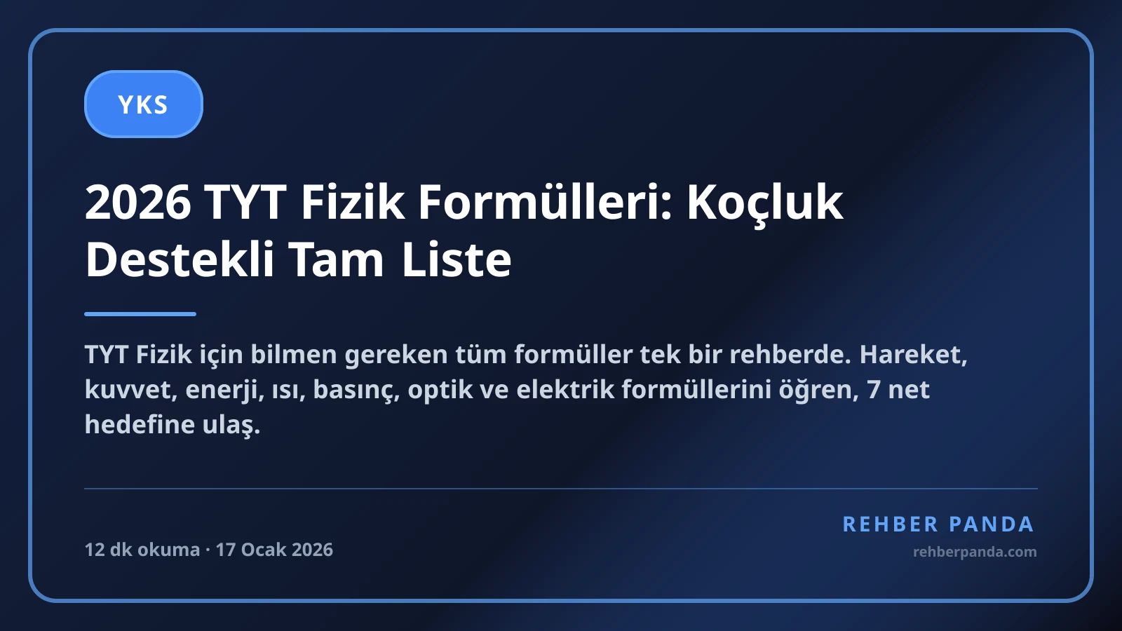 2026 TYT Fizik Formülleri: Koçluk Destekli Tam Liste