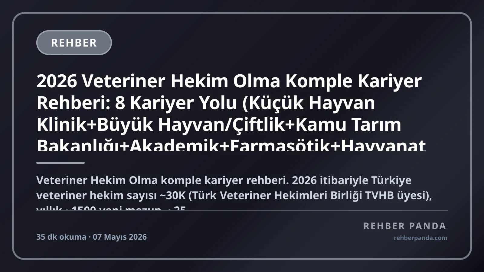 2026 Veteriner Hekim Olma Komple Kariyer Rehberi: 8 Kariyer Yolu (Küçük Hayvan Klinik+Büyük Hayvan/Çiftlik+Kamu Tarım Bakanlığı+Akademik+Farmasötik+Hayvanat Bahçesi+Gıda Güvenlik+Yurt Dışı) — VYS (Veteriner Yeterlik Sınavı), Tarım Bakanlığı Atama, AB+ABD Denkliği, Maaş 60K-1M+ TL/ay