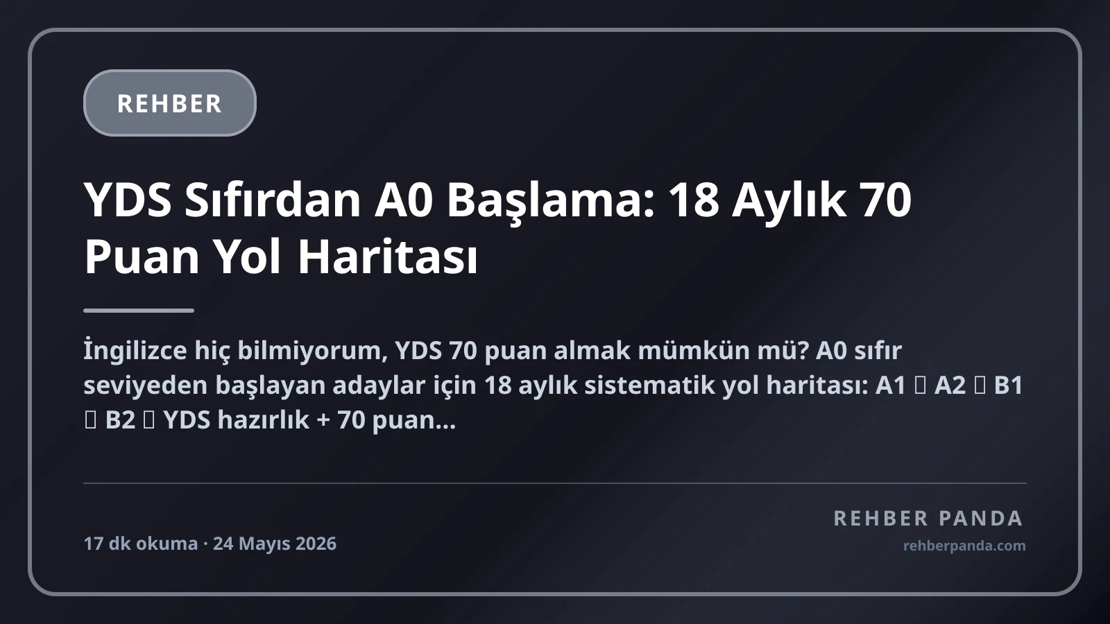 YDS Sıfırdan A0 Başlama: 18 Aylık 70 Puan Yol Haritası