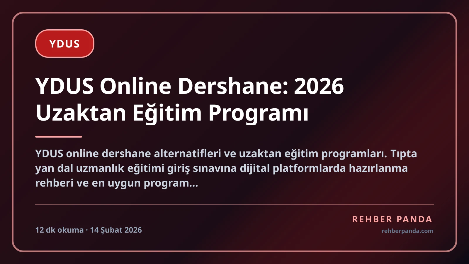 YDUS Online Dershane: 2026 Uzaktan Eğitim Programı