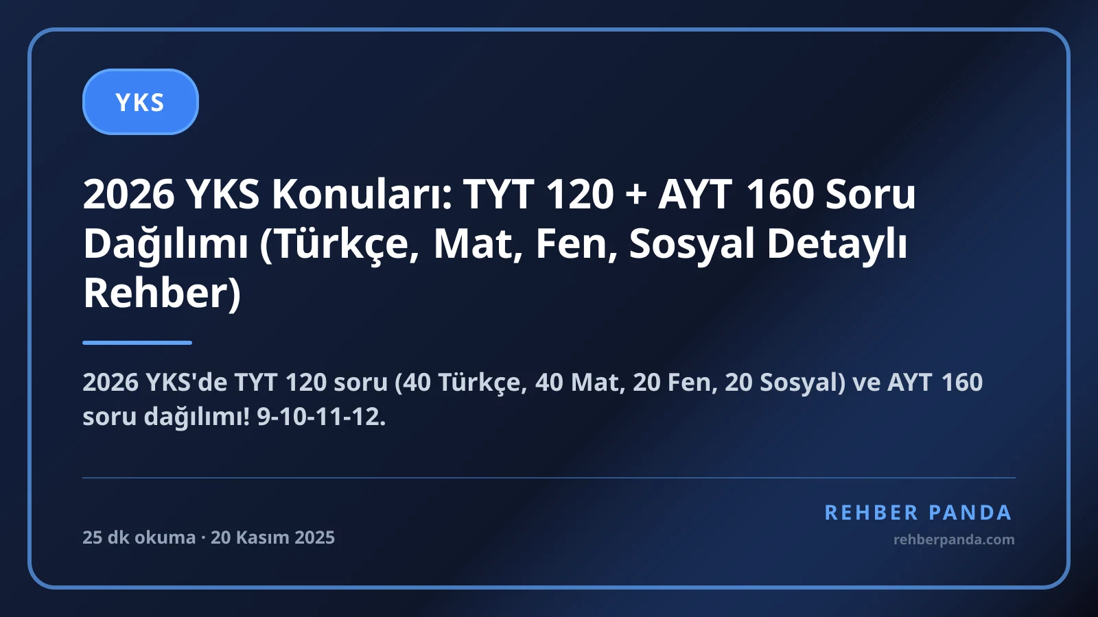2026 YKS Konuları: TYT 120 + AYT 160 Soru Dağılımı (Türkçe, Mat, Fen, Sosyal Detaylı Rehber)