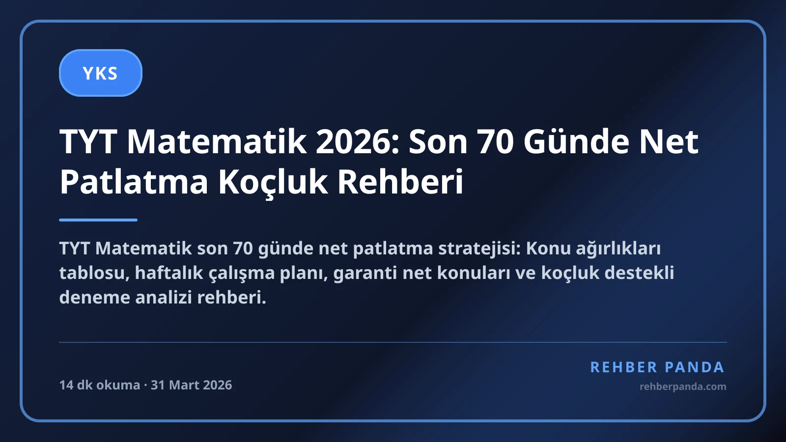 TYT Matematik 2026: Son 70 Günde Net Patlatma Koçluk Rehberi