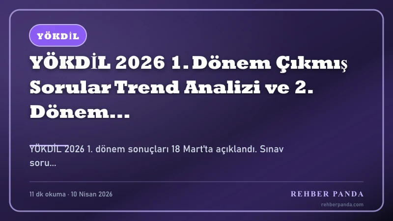 YÖKDİL 2026 1. Dönem Çıkmış Sorular Trend Analizi ve 2. Dönem Hazırlık Rehberi — Özet İnfografik
