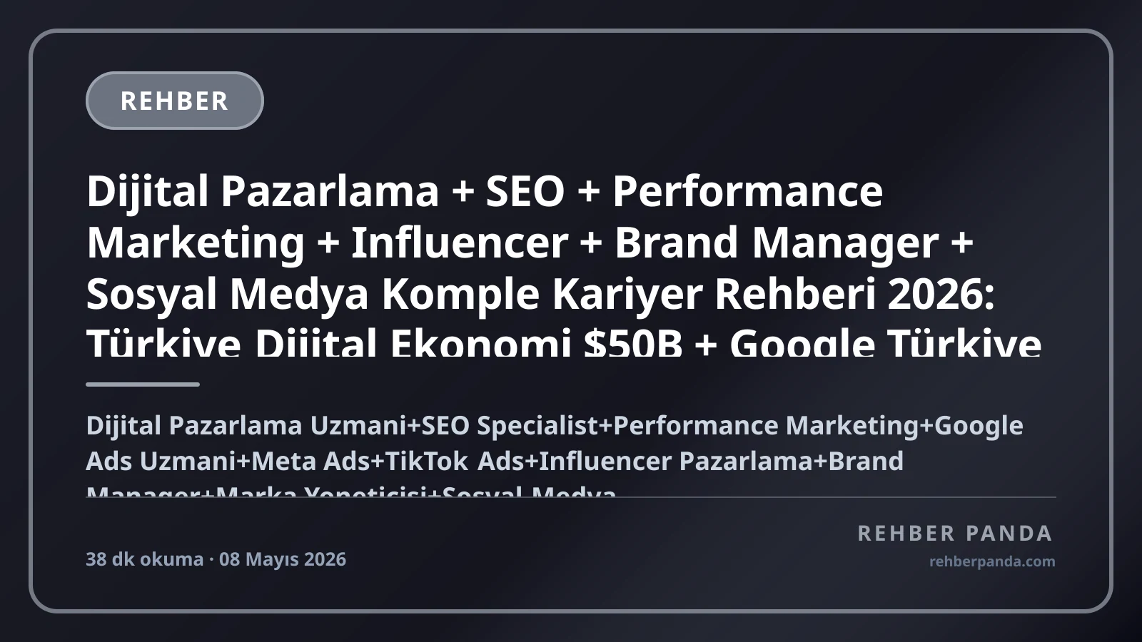 Dijital Pazarlama + SEO + Performance Marketing + Influencer + Brand Manager + Sosyal Medya Komple Kariyer Rehberi 2026: Türkiye Dijital Ekonomi $50B + Google Türkiye + Meta + TikTok + Trendyol Marketing + 250.000 Profesyonel + Kellogg Stern Marketing PhD