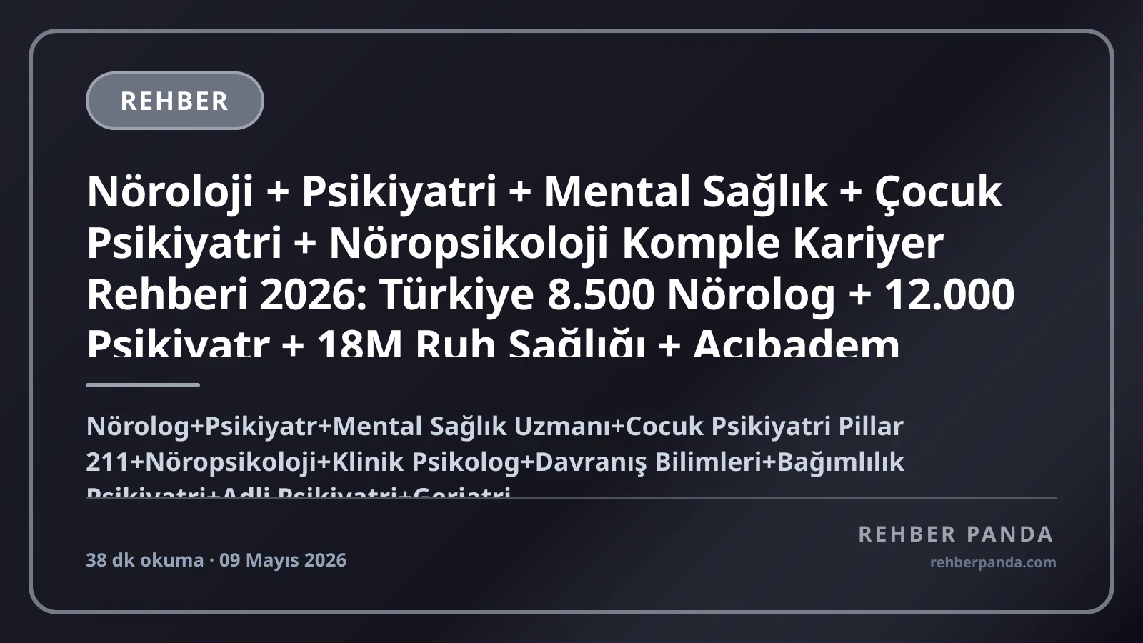 Nöroloji + Psikiyatri + Mental Sağlık + Çocuk Psikiyatri + Nöropsikoloji Komple Kariyer Rehberi 2026: Türkiye 8.500 Nörolog + 12.000 Psikiyatr + 18M Ruh Sağlığı + Acıbadem Memorial + McLean Massachusetts General Premium