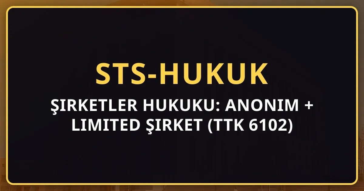 Şirketler Hukuku: Anonim + Limited Şirket Detaylı Rehber (TTK 6102)